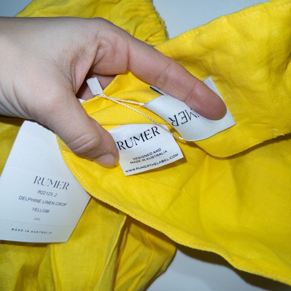 Rumer Sunshine Yellow Delphine Linen Puff Sleeve Crop Top Size XXS NWT - Picture 9 of 10